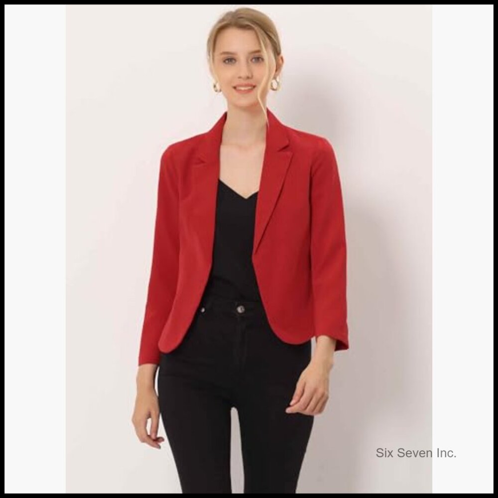 Polyester Blazer Open Front Crop Jacket Business … - image 3